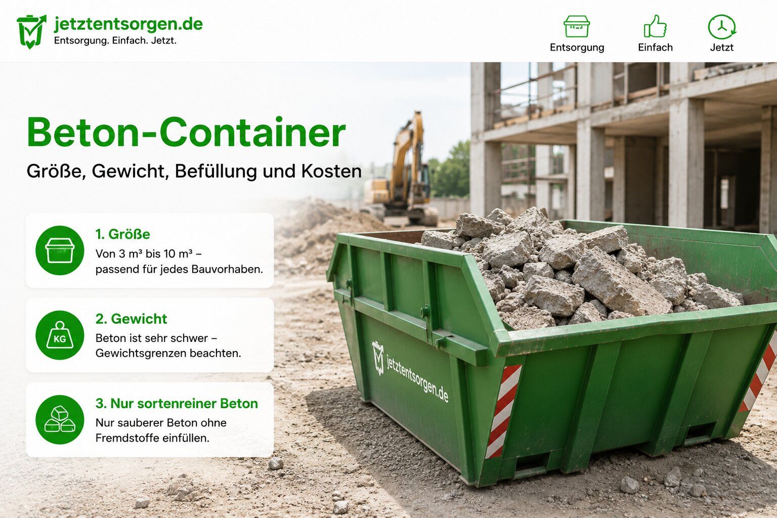 Beton-Container mit Betonbruch beladen – Größe, Gewicht und Kosten im Überblick
