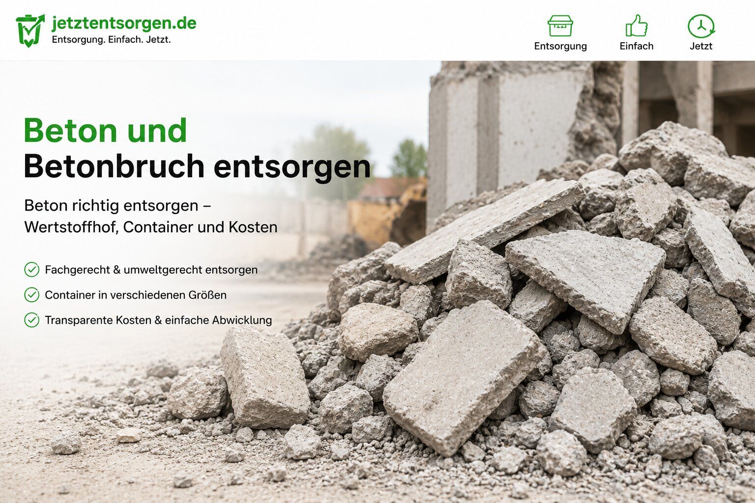 Beton und Betonbruch entsorgen: Betonbruch-Haufen auf der Baustelle richtig entsorgen