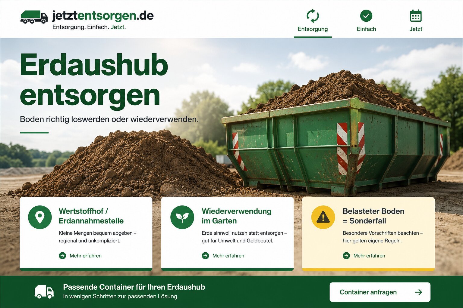 Erdaushub entsorgen: Wertstoffhof oder Erdannahmestelle, Wiederverwendung im Garten und Sonderfall belasteter Boden im Überblick