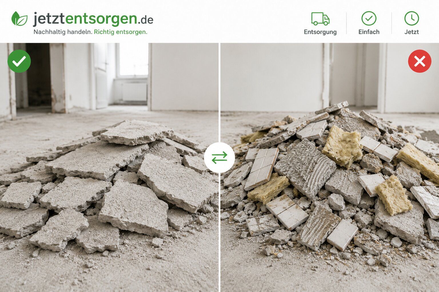 Estrich oder Bauschutt: sauberer Estrichbruch im Vergleich zu Estrich mit Fliesenresten und Dämmung