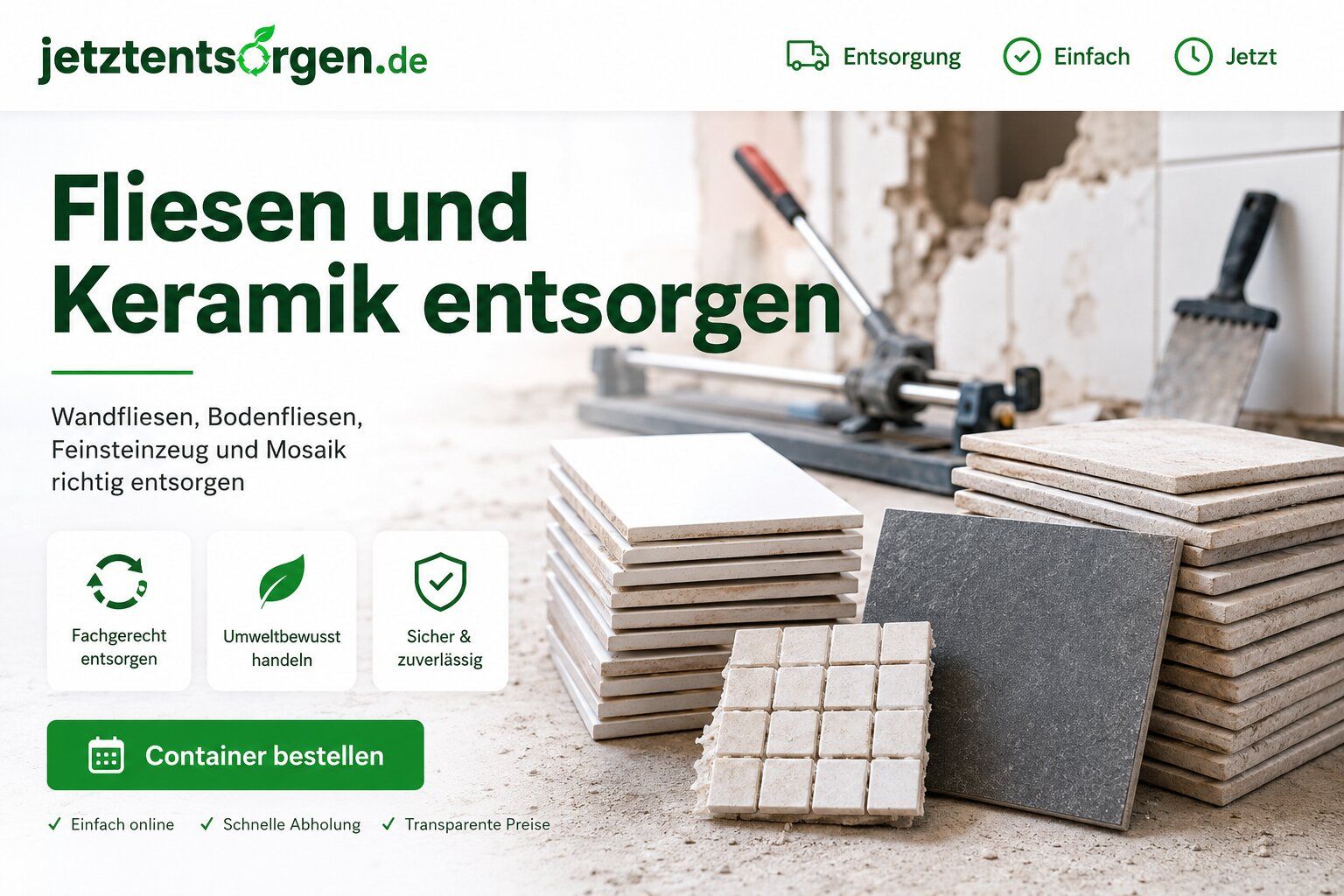 Fliesen und Keramik entsorgen: Wandfliesen, Bodenfliesen, Feinsteinzeug und Mosaik richtig erkennen und trennen