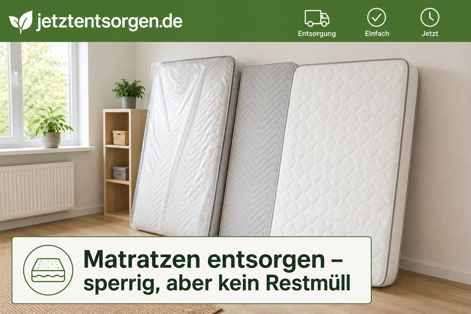 Matratzen entsorgen: drei Matratzen aufrecht an eine Wand gelehnt, eine davon in einer Schutzhülle