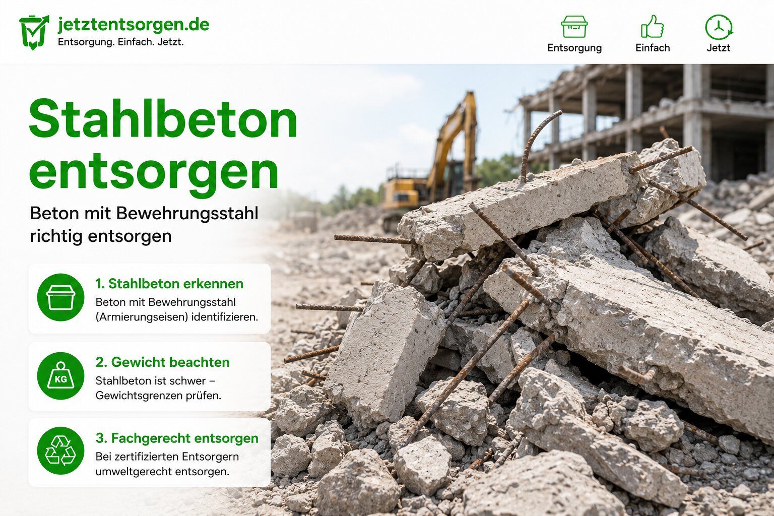 Stahlbeton entsorgen: Betonbruch mit herausragendem Bewehrungsstahl richtig trennen