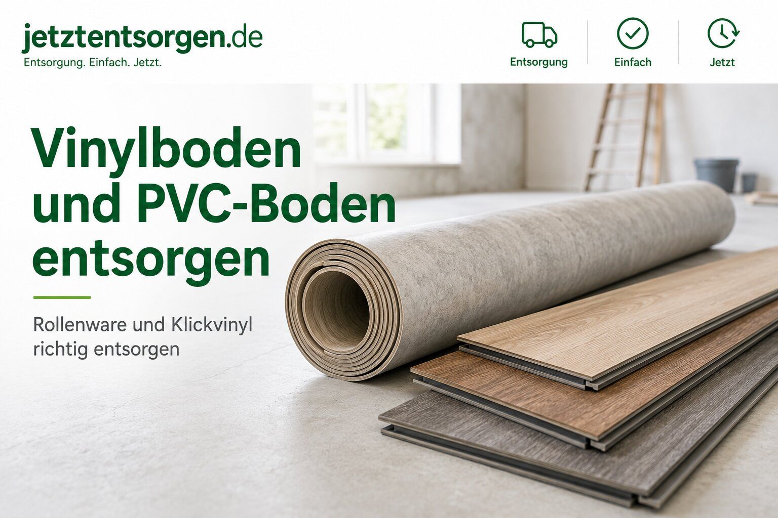 Vinylboden und PVC-Boden entsorgen: aufgerollte PVC-Bahn und Vinylplanken richtig trennen